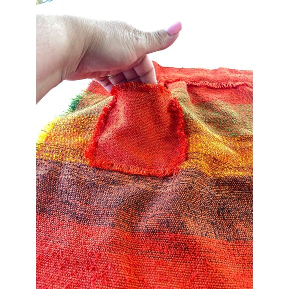 Vintage 80s handmade half apron, orange yellow stripes, woven apron - Picture 4 of 8